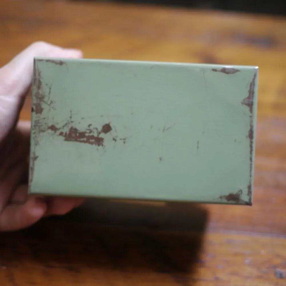 Vintage 1983 Tic-La-Dex Green Industrial Steel Metal Index Date Recipe Card Box